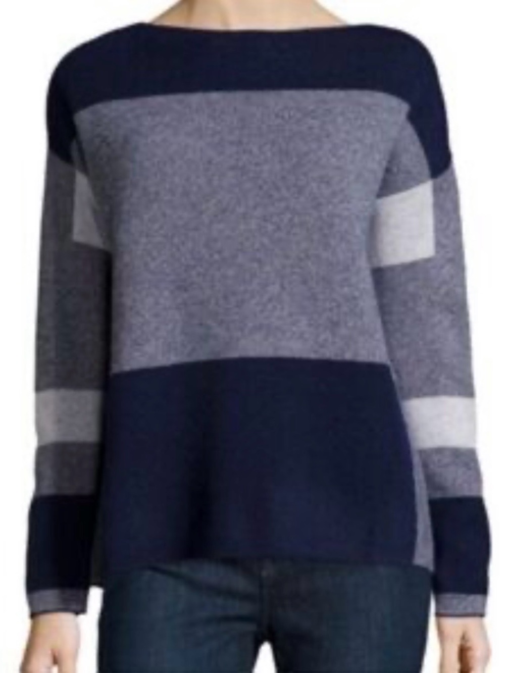 Vince Wool Blend Colorblock Dolman Boat Neck Sweater Gray Navy XS